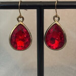 Vibrant Red Teardrop Earrings in Gold-Tone Setting
